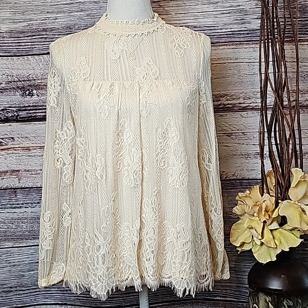 ALTAR'D STATE VICTORIAN STYLE LACE LONG SLEEVE LINED BLOUSE